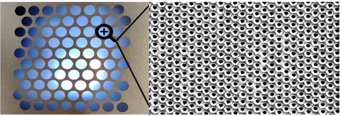 In the microplastic filter, the films with the microholes are fixed on a coarser grid so that they do not tear under the water pressure. 